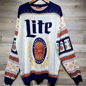 Miller Lite Ugly Christmas Sweater Men's 2XL Fair Isle Beer Fun Festive Holiday